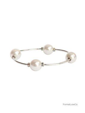 Crystal Pearl Stretch Blessing Bracelet - Sterling Silver - 7 Inch